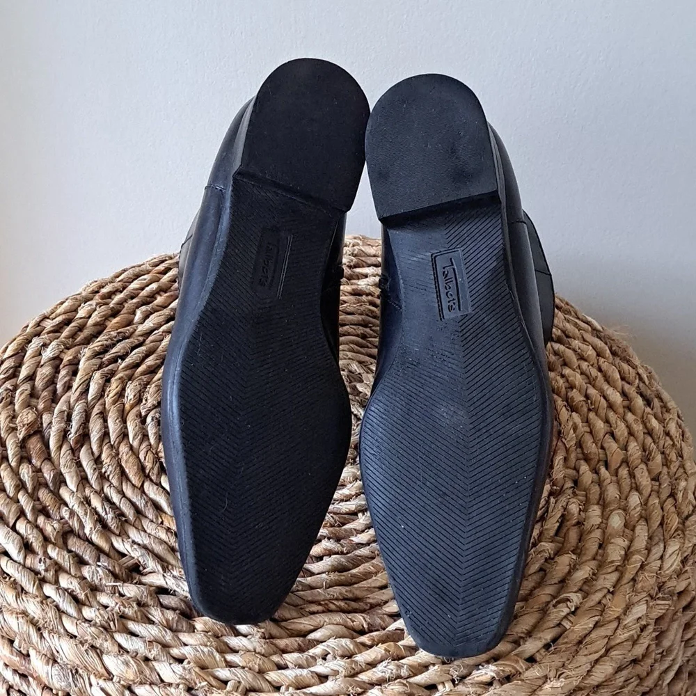 Talbots Womens Black‎ Leather Side Zip Square Toe Low Heel Ankle Booties S-7.5